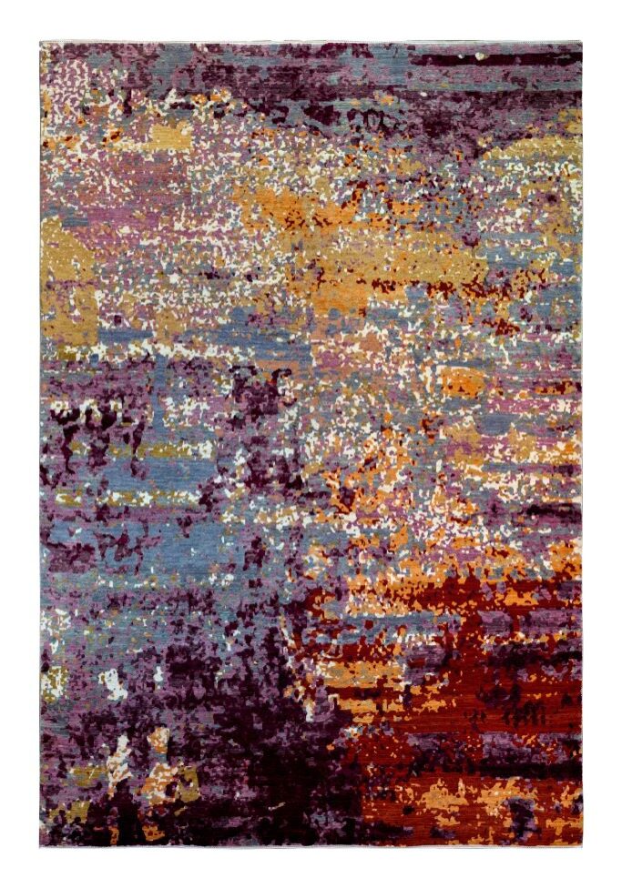 Ember 8' x 10' Abstract Persian carpet. Hand knotted in organic, vegetable dyed wool of purple, red, blue, green, yellow.