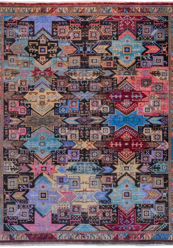 Modern & Colorful Kazak Persian Carpet. Overall Carpet Photo.