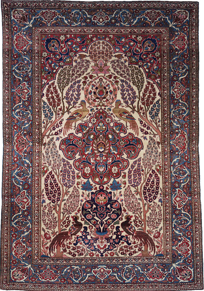 Antique Isfahan Tree of Life Persian Pure Wool Handknotted Carpet with Phoenix Motifs