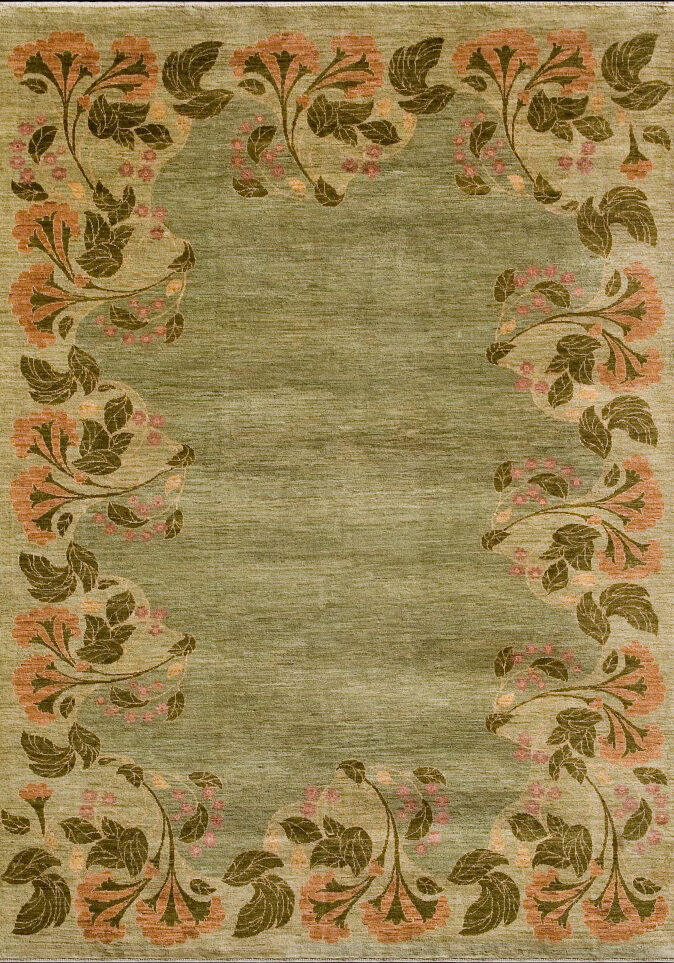 Flowers in the Breeze - Green Floral Contemporary Arts and Crafts Carpet - 6x9 - Overall carpet photo