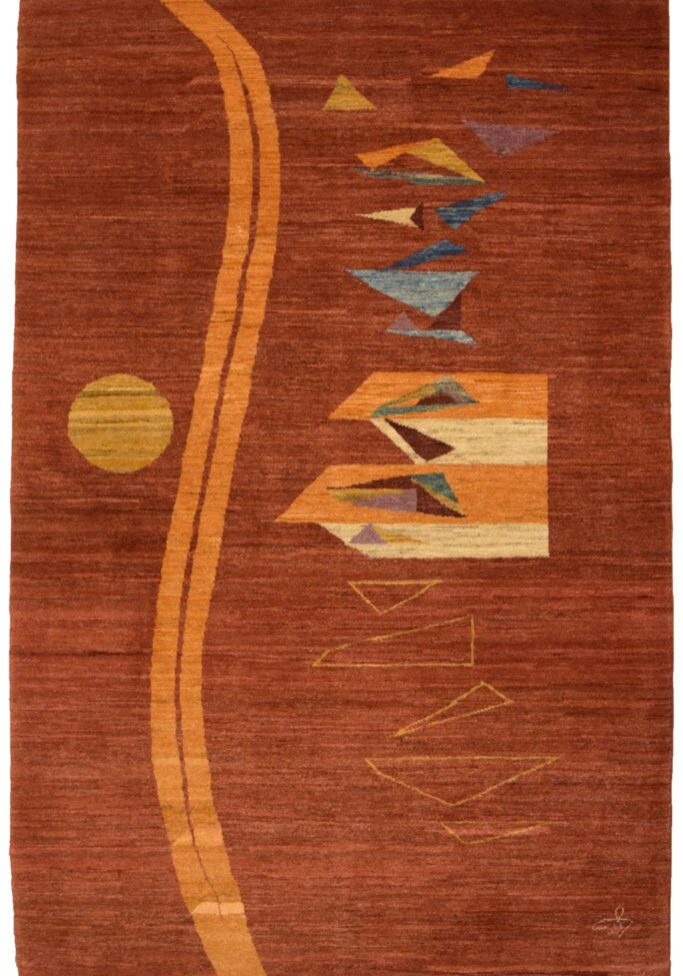 Canyon Sunrise - Red Contemporary and Abstract Modern Persian Wool Rug - 4 x 6 - Overall carpet photo