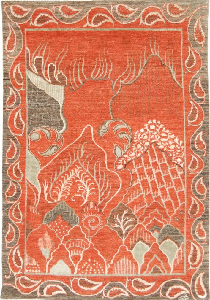 Vesuvius – 4’ x 6’ Art Deco Wool and Silk Carpet – Overall Photo