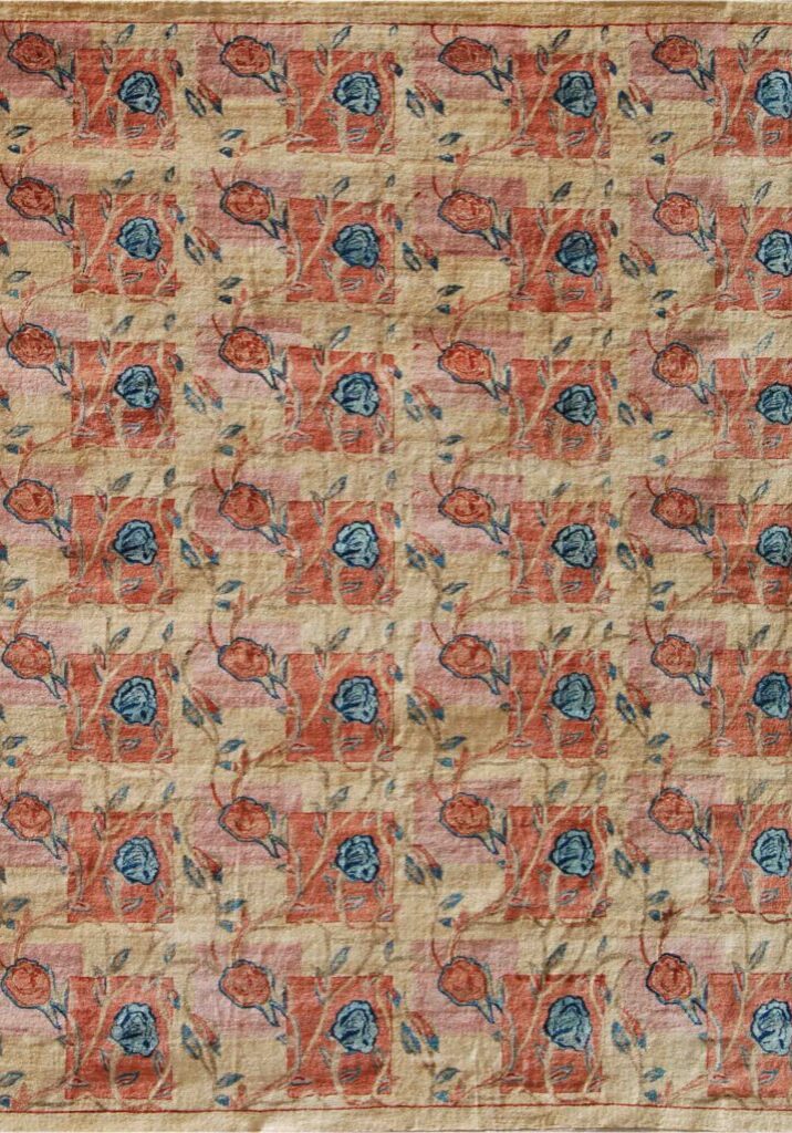 Rose Garden - Red, Pink and Indigo Contemporary Arts & Crafts Floral Rose Carpet - 8x10 - Overall Carpet Photo