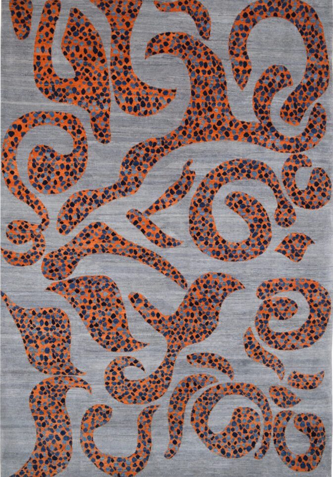 Autumn - Gray and Orange Abstract Persian Carpet - 6'x9' - Overall Carpet Photo