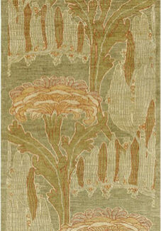 Light green art nouveau Persian carpet runner measuring 3' x 8'. Hand knotted in shades of green and cream.