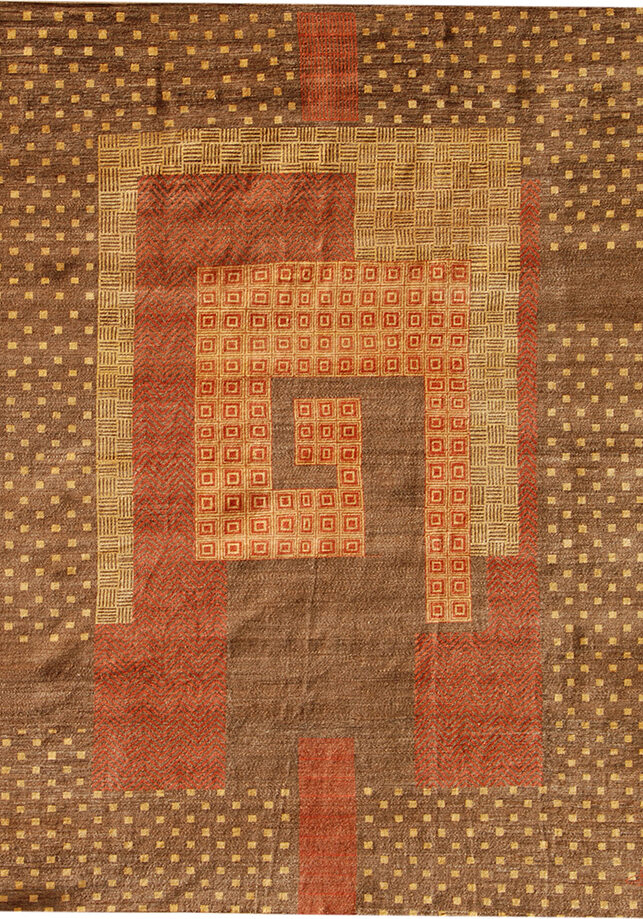Labyrinth brown red tan art deco wool area rug