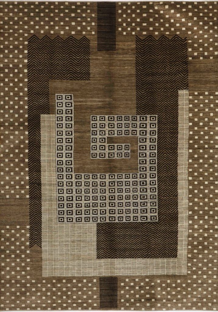 Labyrinth - Brown & Cream Art Deco and Architectural Carpet - 9x12 - Full Face detail photo