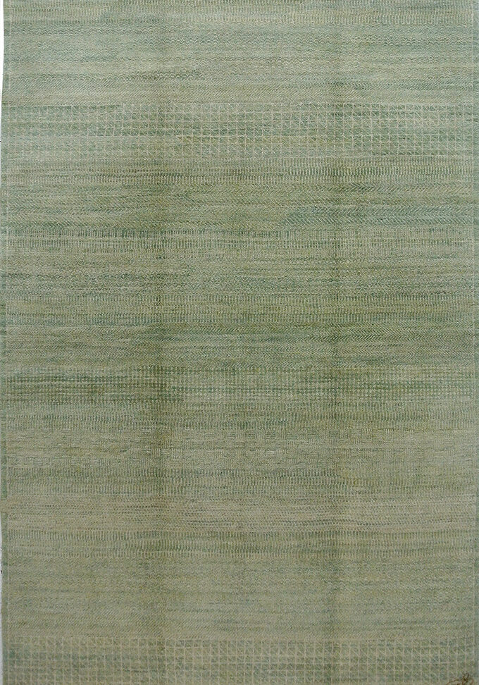 Green and cream handknotted orley shabahang rain area rug handmade with vegetable dyed handspun pure wool crafted with an organic process and love