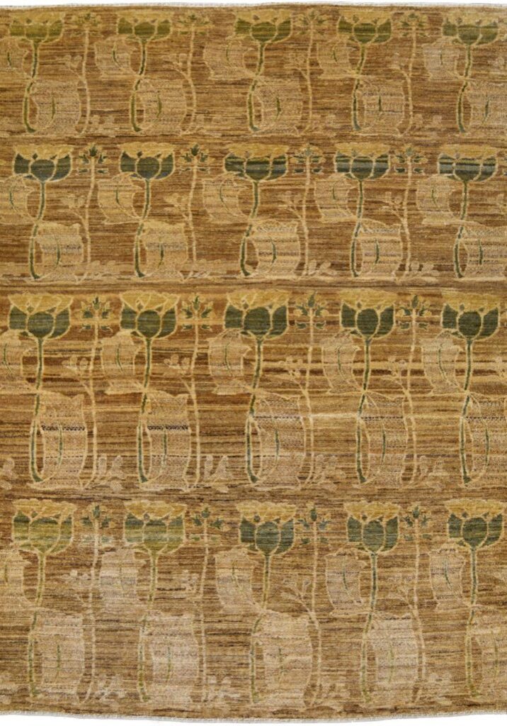Floral Dance - Neutral, Green, and Gold Contemporary Arts & Crafts Carpet - 4x6 - Overall Carpet Photo