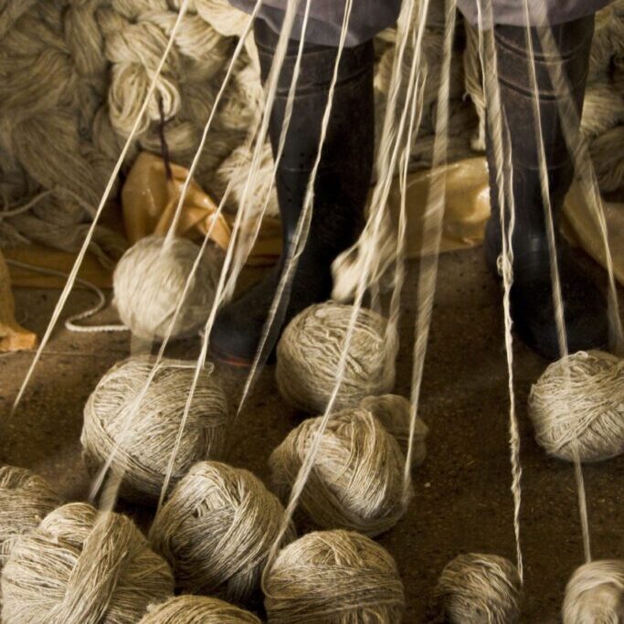 Yarn created with the traditional Persian drop hand spinning to produce the finest organic raw materials for Persian rugs